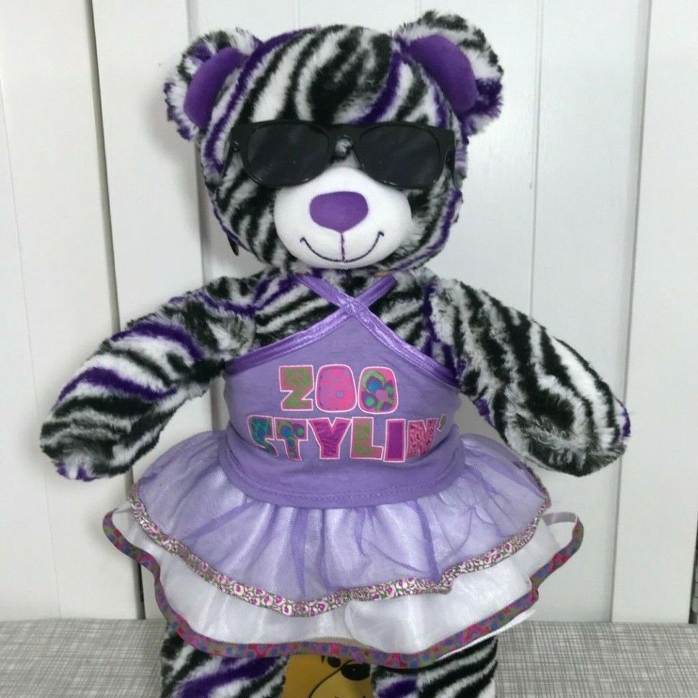 Build a Bear Wild About Stripes Purple Zebra Bear w/ Zoo Outfit & Glasses